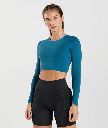 Gymshark Apex Seamless Ženske Ošišane Majice Plave Tamno Sive Plave | HR 3658YXF